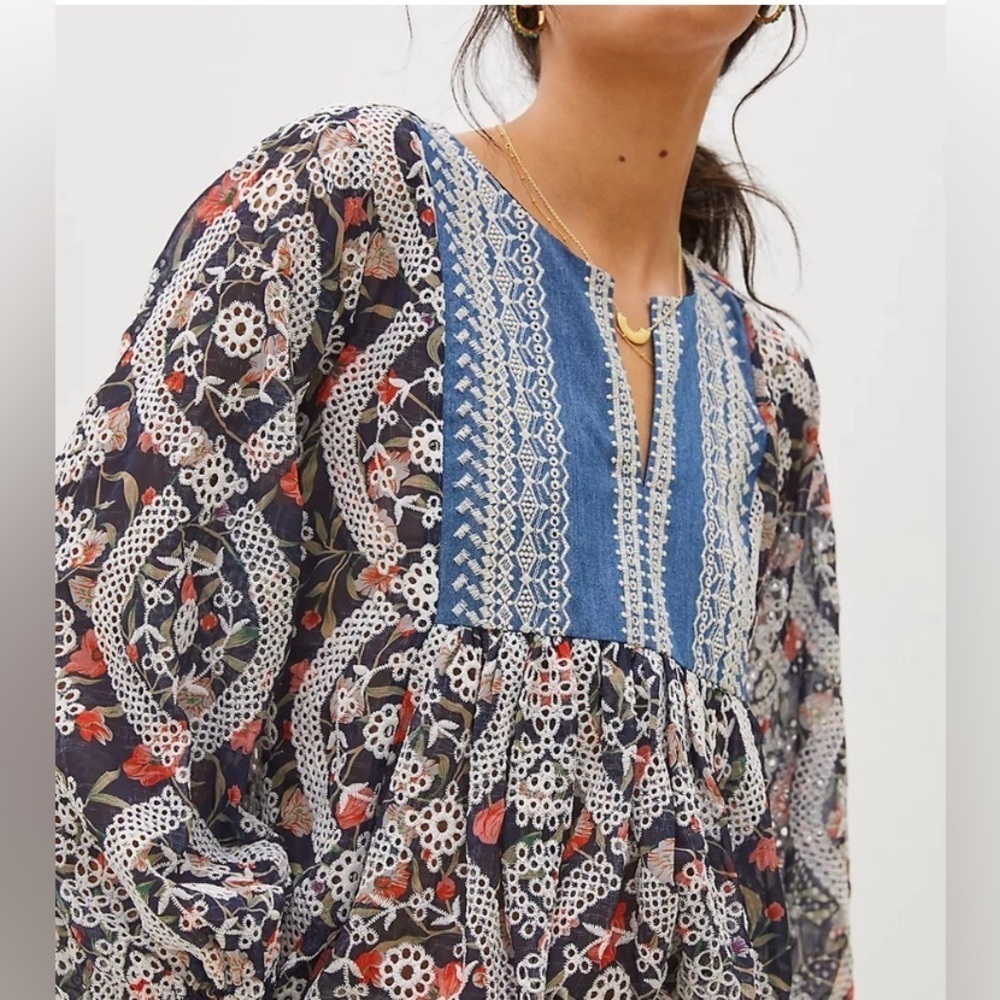 Sachin & Babi Kalena Floral Boho Embroidered Blouse Size Small